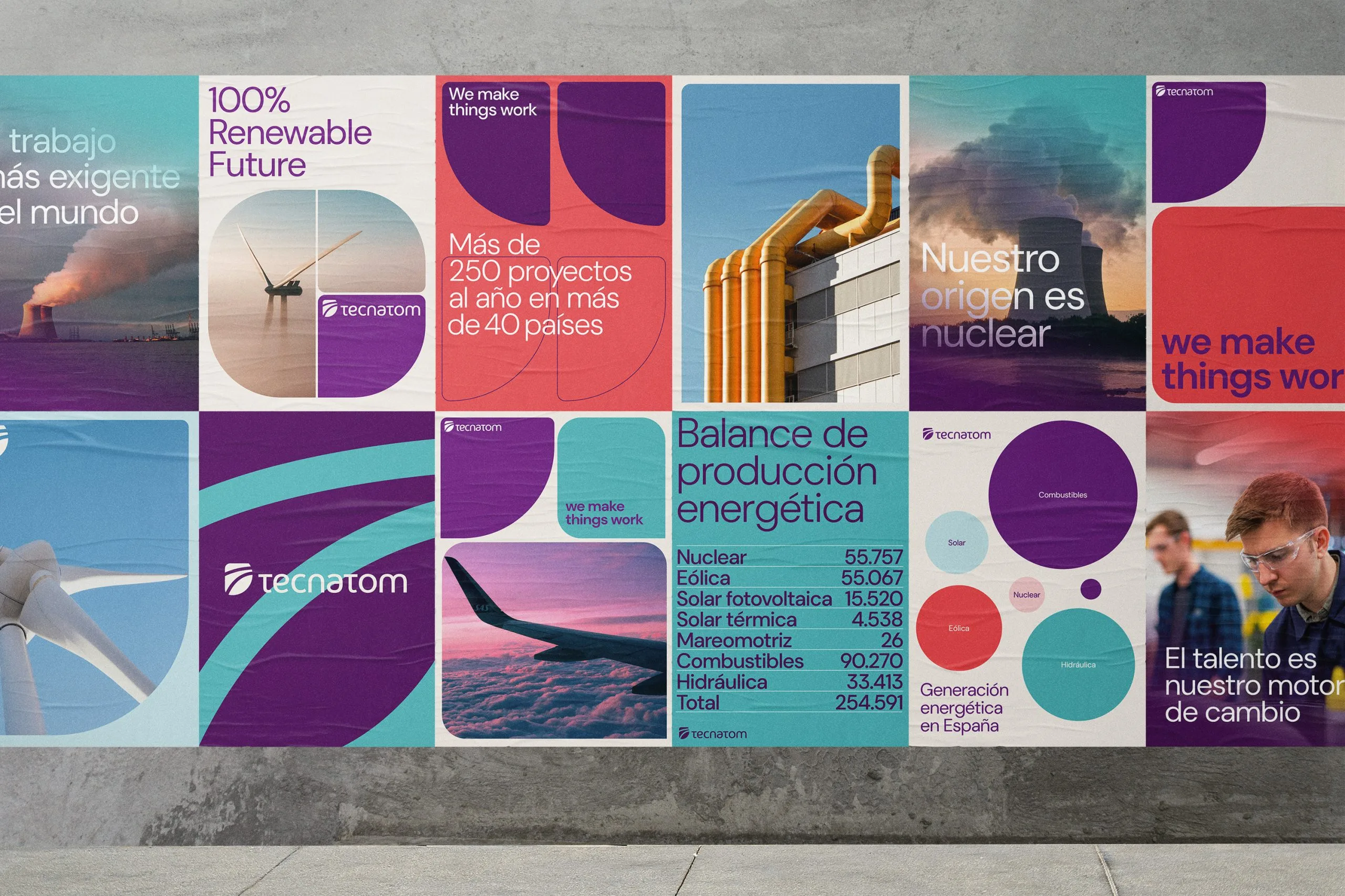 Serie de activos que demuestran el despliegue del estándar visual de Tecnatom en mercados internacionales, consolidando su presencia globa